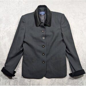 Charter Club Coat Womens Size 10 Black Worsted Wool Velvet Cuffs Collared